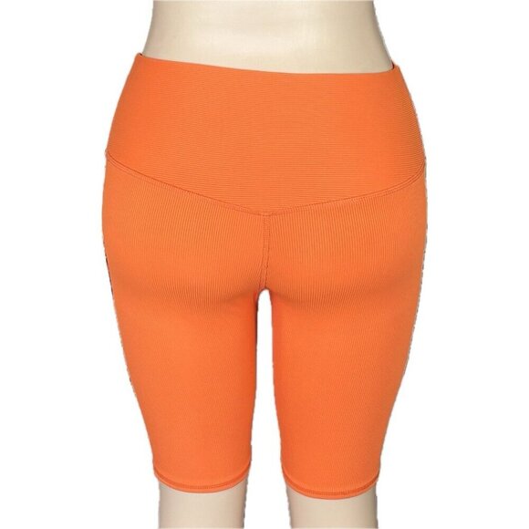 Kyodan L Orange Ribbed High Waisted 4 Way Stretch Moisture Wicking Bike Shorts - Picture 4 of 6